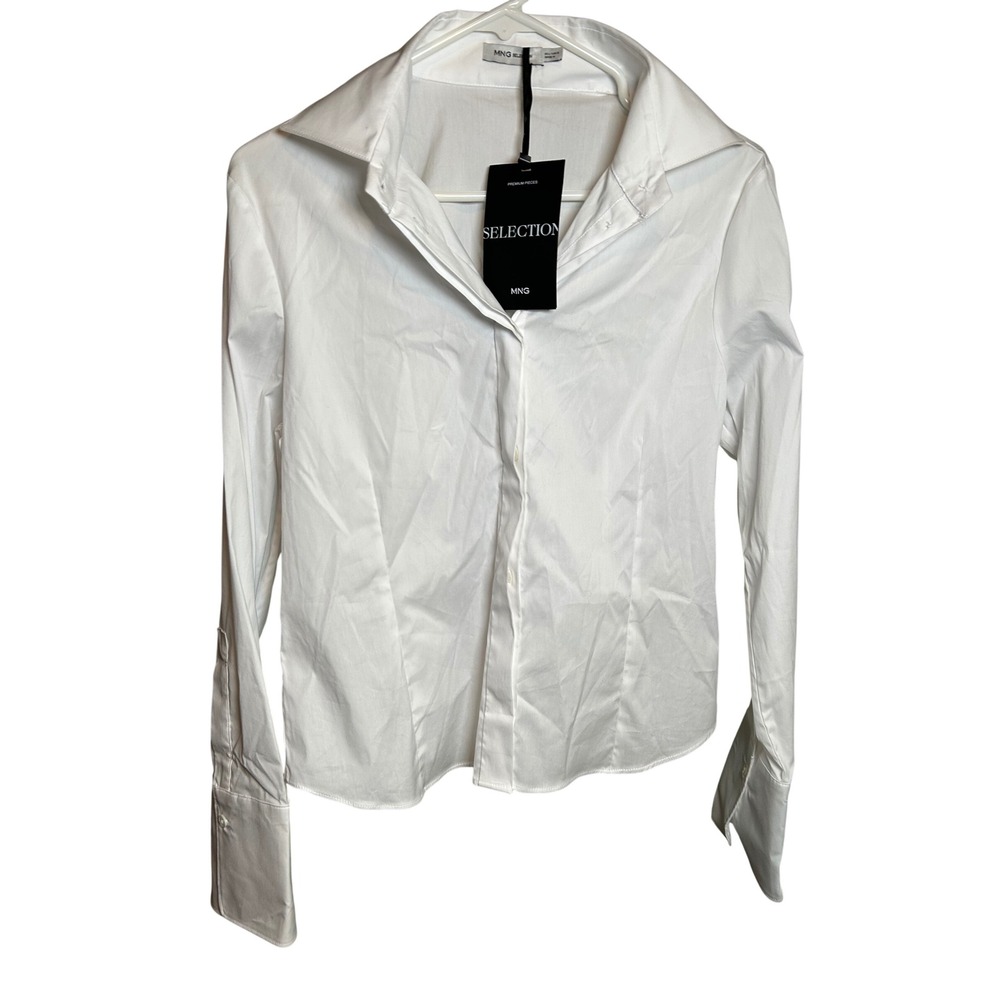 NEW MNG Mango Selection Button Down Shirt Women's 8 White Partenop Premium